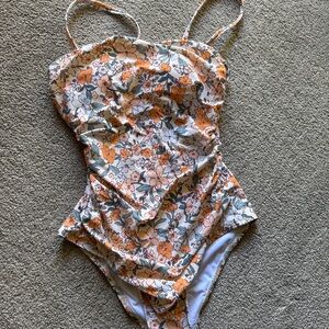 Cupshe Floral One Piece Swimsuit - Orange and White